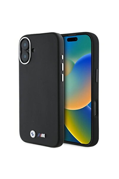 BMW iPhone 16 - Husă din piele M netedă, cu acoperire completă, metalică, Mag...