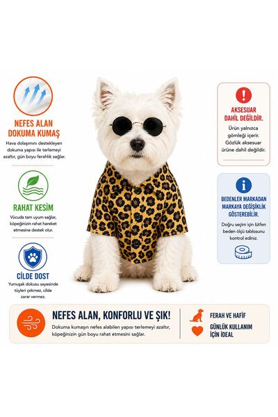 DOGİ&DOG Small Breed Leopard Pattern Snap Fastener Linen Dog Outfit Dog Shirt (1-10kg)