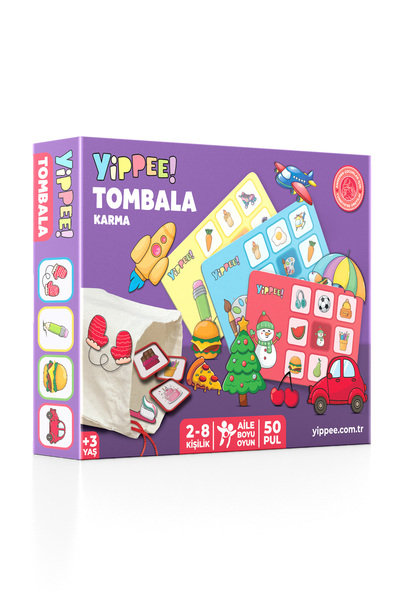 YİPPEE Çocuk Tombala Oyunu – Karma Temalı | Ham Bez Kese | 8 Tabla | 40 Pul (...