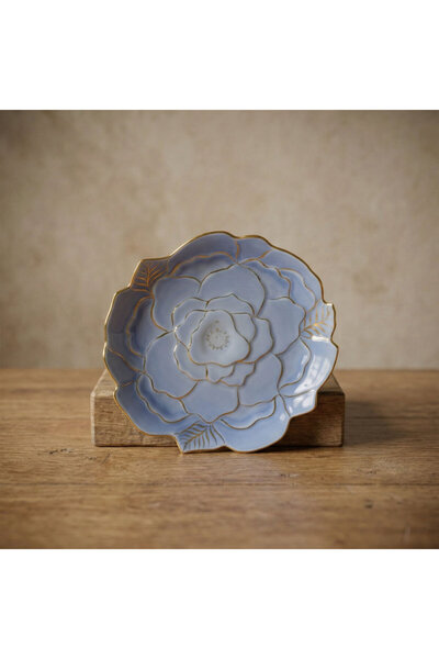 Güral Porselen Rose Premium Hand Decorated Decorative Porcelain Plate 21 cm Blue