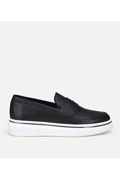 Hotiç Men's Leather Black Metal Buckle Detailed Casual Loafer