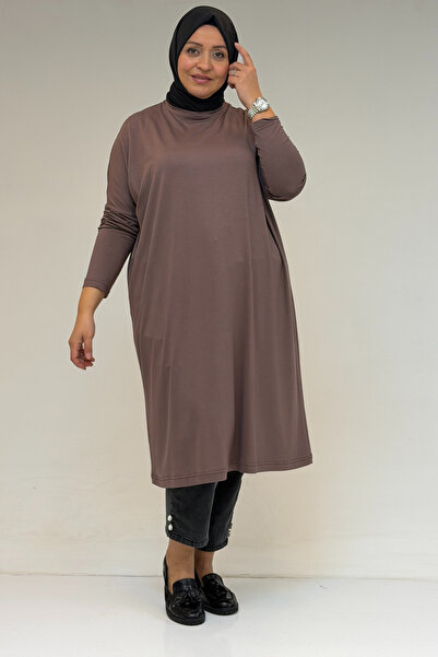 Eslina 28092 Model Mink Large Size Low Sleeve Combed Cotton Tunic