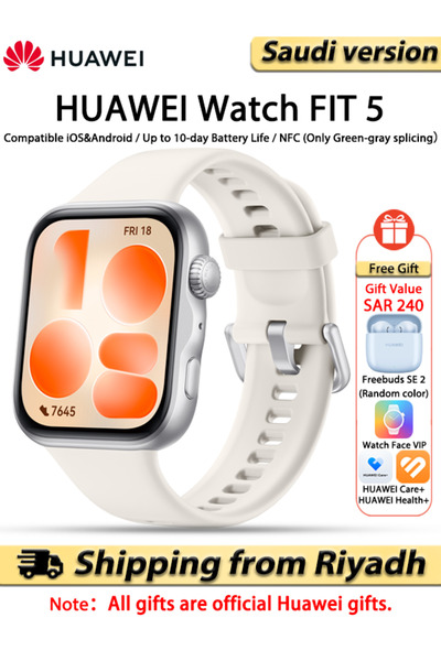 Huawei ساعة ذكية WATCH FIT 5 مع مراقبة الصحة، تقنية NFC، بلوتوث 6.0، نظام GNS...