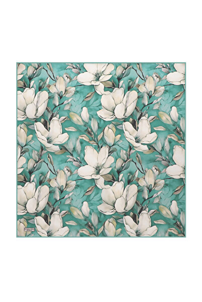 Bursa İpek Green Daffodil Pattern Silk Handkerchief