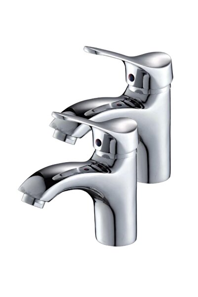 Generic 2Pcs Chrome Hot/Cold Water Basin Faucet