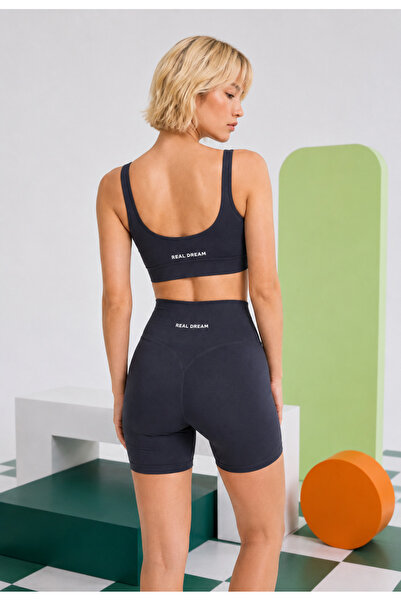 REAL DREAM Kadın Dikişsiz Push Up Spor Şort Toparlayıcı Yüksek Bel - Füme
