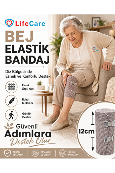 Life Care Elastik Bandaj 12 Cm X 4.5 M (GERİLMİŞ) Ten Rengi