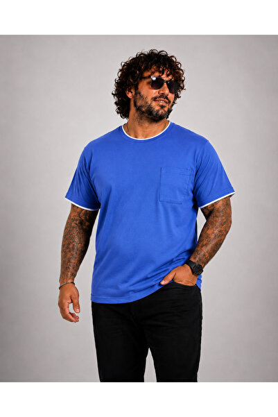 Starbattal Men's Large Size Crew Neck T-Shirt with Pockets 26143 Saks