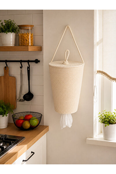 ÖRGÜM CReam CoLoRed DecoRative BaG HoLdeR ORGaNizeR - 30x20 Cm with Lid (pRod...