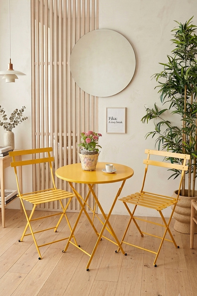 SandalyeDeposu 60 Çap Ferforje Bahçe ve Balkon Takımı 2+1 (Sarı RALL 1003)