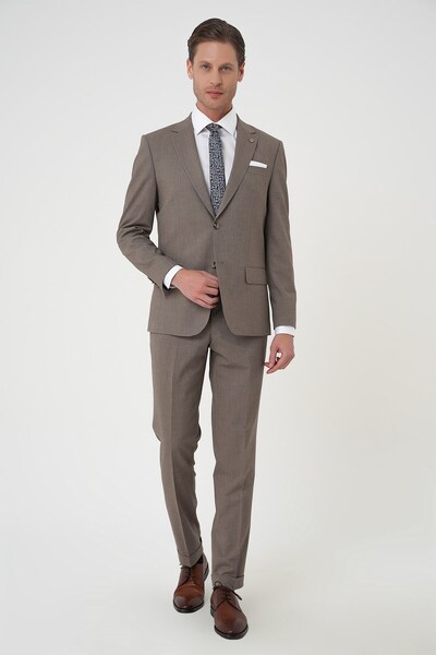 Efor Slim Fit Çift Yırtmaç Dokulu Esnek Klasik Vizon Takım Elbise Tk 915