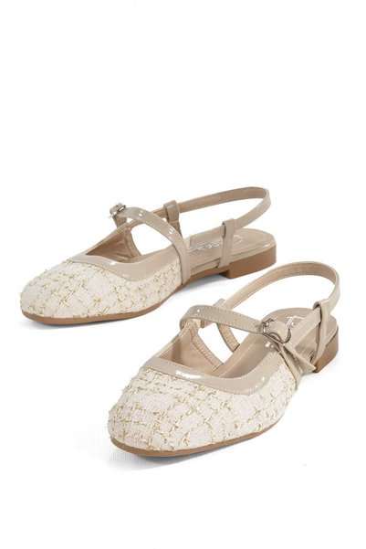 ForYou4 Minor Tweed Black Tape Detailed Ballerina Flats Mary Jane