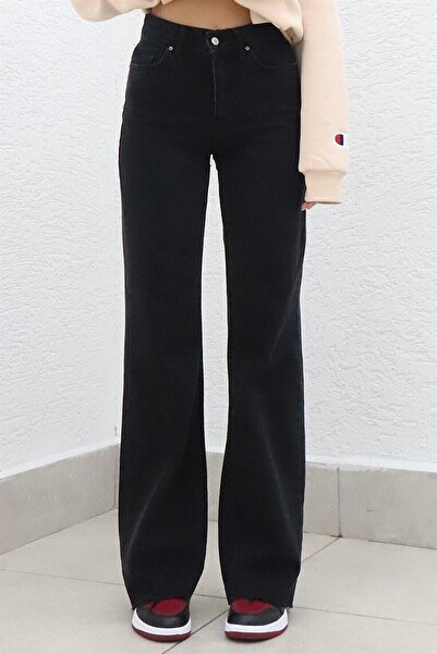 Trn JNS Lady Black Super High Waist Loose Denim Jeans Wide Leg (wide Leg)