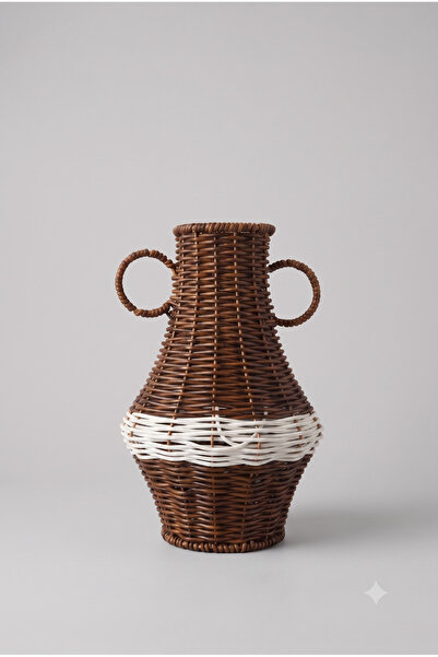 KLARHAUS Wicker Model Decorative Rattan Minimalist Vase with Two Handles, Sty...