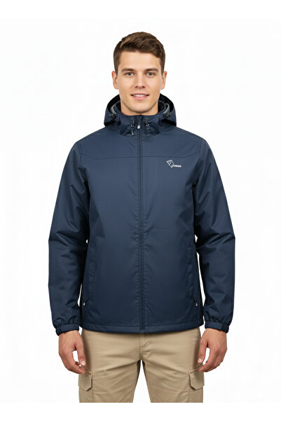 Ziege - Playoff Navy Blue Hooded Raincoat & Windbreaker Technical Jacket