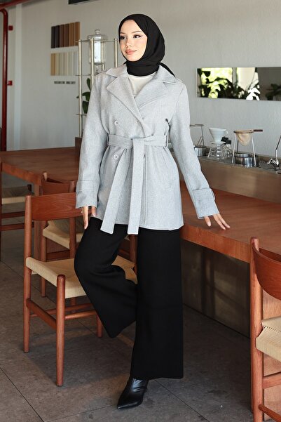 Missvalle Button Detailed Cashmere Coat Gray 19274