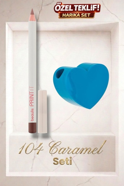 GRATİS 104 Caramel Favori Dudak Kalemi & Mavi Kalpli Kalemtraş Seti 2'li Favo...