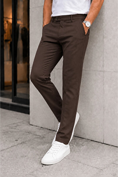 DOPPİO'N DENİM Pantaloni bărbătești maro slim fit din țesătură elastică cu lycra