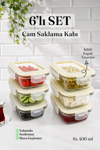 Karçiçeği Home 6-Piece Bowl with Lid Glass Storage Container Breakfast Refrig...