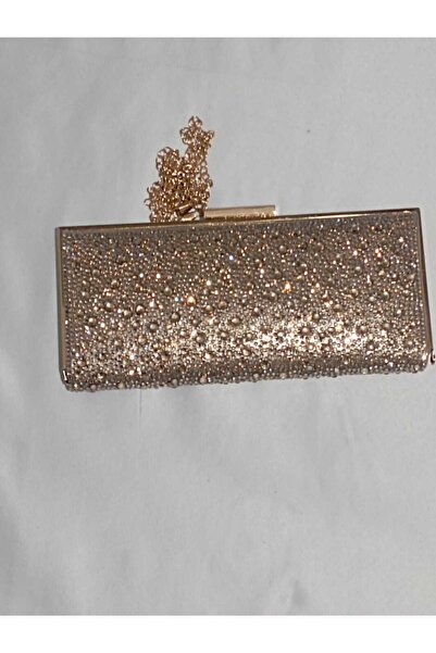 Şarra Gossi Gold Taşlı Abiye Çanta Altın Gece Çantası