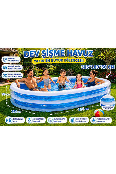 TOTTERİQ Dev Şişme Aile Havuzu 305x183x56 cm – Geniş ve Derin Bahçe Havuzu
