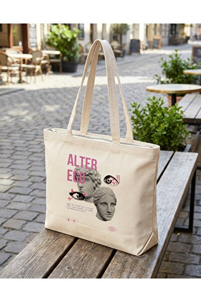 buzagi tasarım ürünleri Alter Ego Zippered Lined Gusseted Canvas Bag 35 X 40 cm