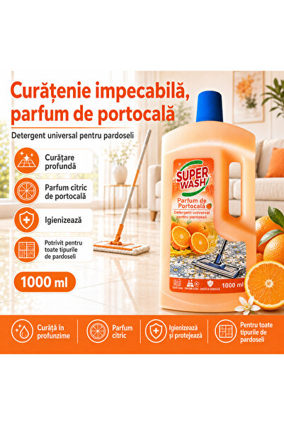 Super wash Detergent universal pentru pardoseli Super Wash, Parfum de Portoca...
