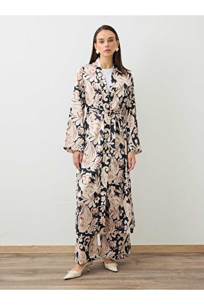 Refka Set pantaloni kimono cu curea cu model - negru -