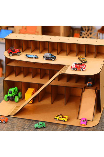 EVEDEĞER Lazer Kesim Ahşap Oyuncak Araba Garajı - 3D Puzzle Çok Katmanlı Demo...