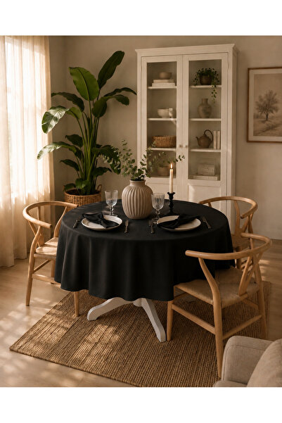 Decamor home Μαύρο στρογγυλό τραπεζομάντιλο με βελούδινη υφή και υφή πέρλας (...