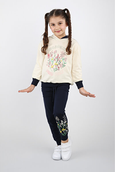 Mışıl Kids Gardens Needs Bees Printed Hooded Bottom Top Girl's Tracksuit Set
