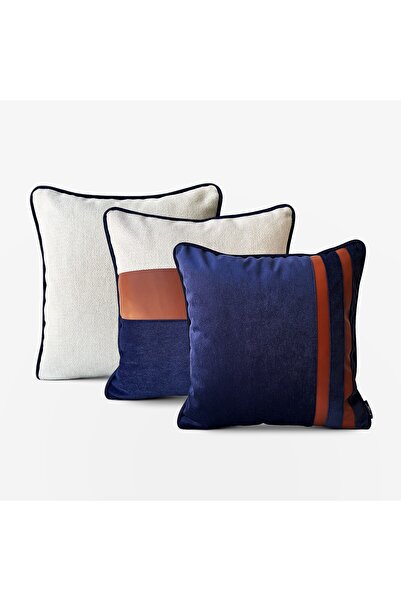 Lidoma Home Set de huse pentru perne din piele bleumarin cu dungi