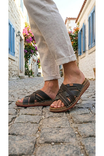 GEZER Feichtingen Men's Summer Slippers Insole Genuine Leather Comfortable So...