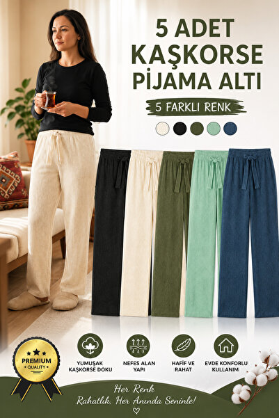 Organik Yolda 5 Adet Kaşkorse Pijama Altı 5 Farklı Renk