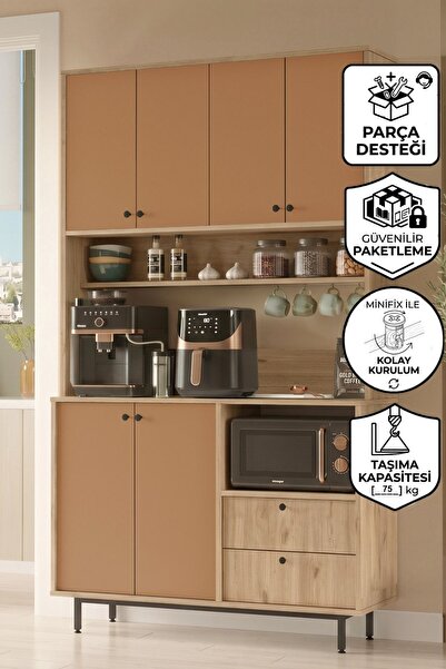 Yurupa Latte Serisi Kahve Köşesi Çok Amaçlı Dolap Mutfak Dolabı Sepet-Kiremit...