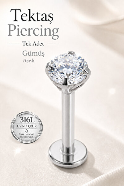 moonzy - minimalist & cozy Tektaş Tragus Helix Kıkırdak Lob Piercing 316L Çel...