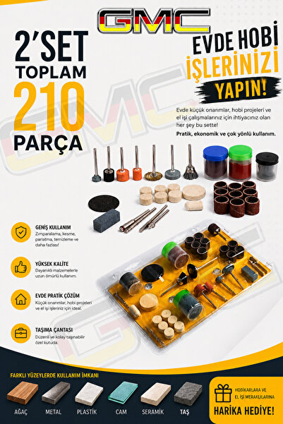 GMC Power Tools GMC 210 Parça Universal Tüm Markalara Uyumlu Gravür Taşlama Seti