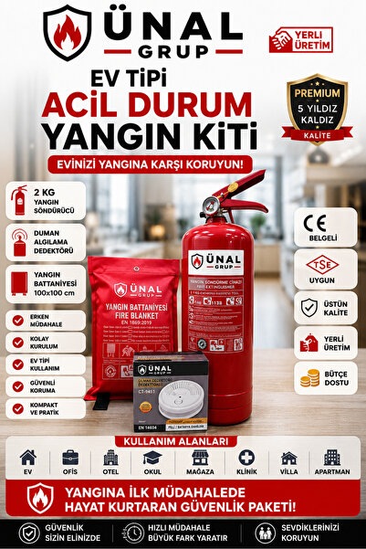 ünalgrup Ev tipi acil durum Yangın Kiti 2KgYangınTüpü Duman Algılama Dedektör...