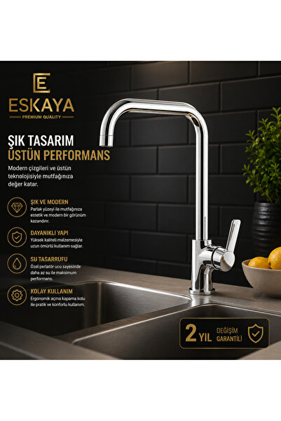ESHOME L Borulu Mutfak Musluğu Köşe Borulu Eviye Bataryası Sıcak Soğuk