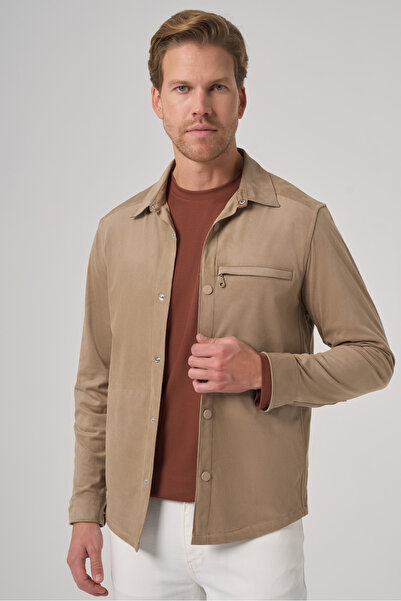 Morven Men's Mink Polyester Trend Plain Dynamic Fit Berber Collar Shirt Jacket