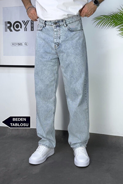 ROY501 Acid Blue Men's Baggy Pants Wide Leg Acid Blue Baggy Jeans
