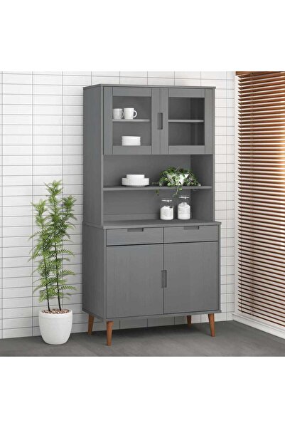 Concept Rafturi superioare dulap înalt, gri, 90x35x100 cm, lemn de pin