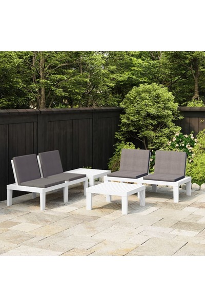 Concept Set mobilier de grădină cu perne, 4 piese, alb, plastic