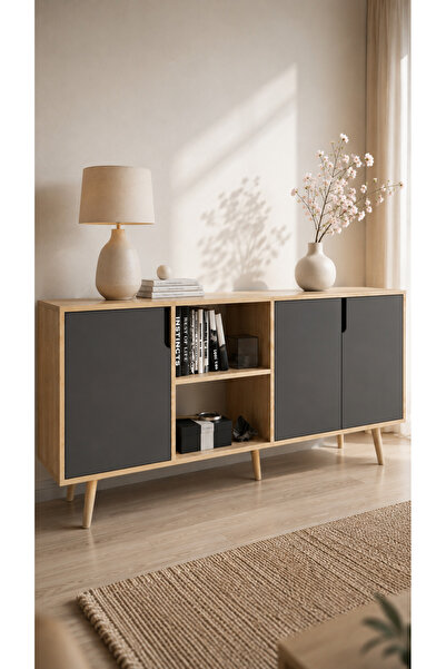 VM VERTEX MOBİLYA Latina Modern Konsol 3 Kapaklı 180 Cm Safir Meşe - Antrasit