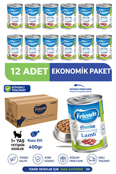 Friends Premium Kuzu Etli Yetişkin Kedi Konservesi 400 gr x 12 Adet Ekonomik ...