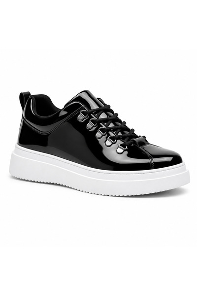 BESKAR Siyah Rugan Beyaz Tabanlı Erkek Sneaker - Yumuşak İç Tabanlı Parlak Gü...