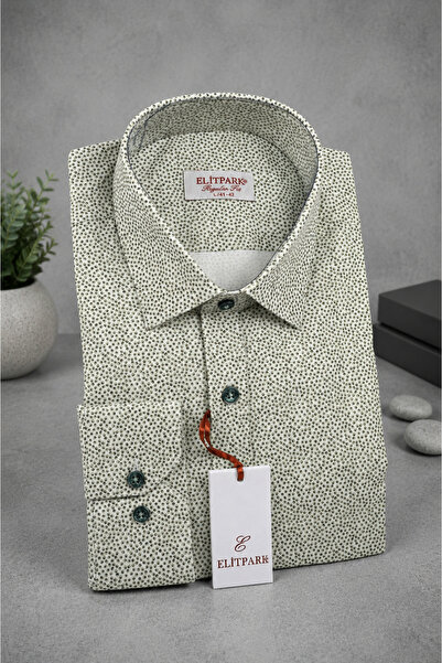 elitpark River Stones Pamuklu Cepsiz Desenli Regular Fit Yeşil Erkek Gömlek