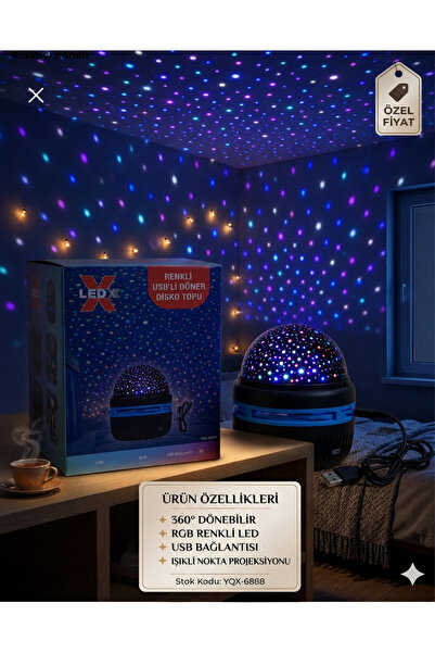 Dex ledx 6888 Mini Usb'li 3 Watt Şarjlı Sihirli Rgb Led Disko Topu tek mod