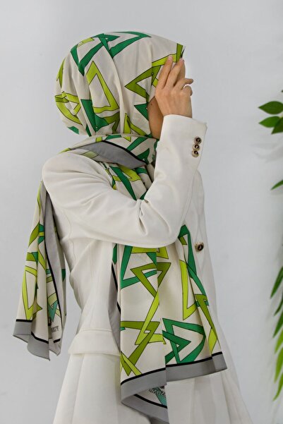 Vissona KREP GEOMETRİK DESENLİ FISTIK YEŞİLİ RENKLİ 75X195 KIRIŞMAZ ŞAL