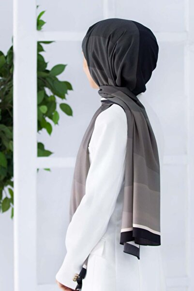 Vissona KREP GEOMETRİ DESENLİ SİYAH RENKLİ 75X195 KIRIŞMAZ ŞAL